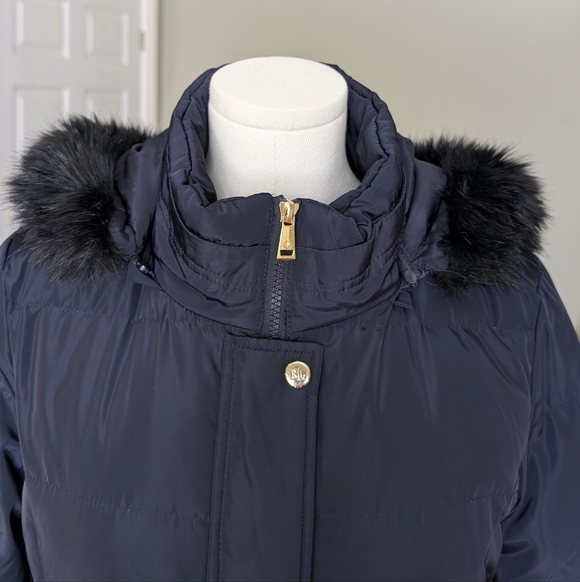 Lauren Ralph Lauren Women's Down Parka Coat Hooded Zip Front Navy Blue Size S - Picture 4 of 16